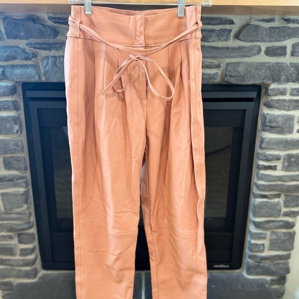 Faux Leather Blank NYC Apricot Tie-Waist Trousers